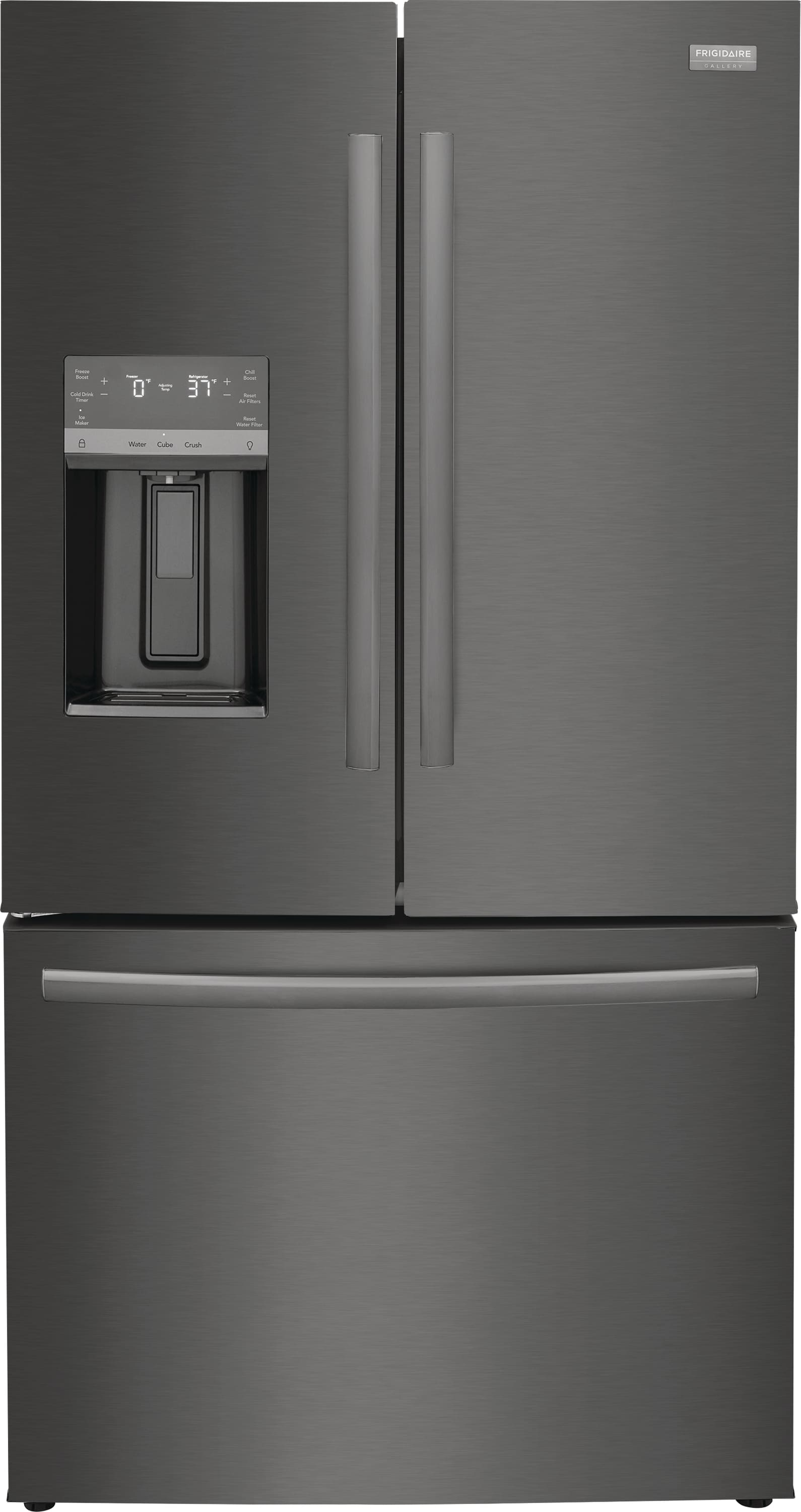 Frigidaire Gallery Counter-Depth 22.6-cu ft 3 -Door French Door Refrigerator with Dual Ice Maker with Water and Ice Dispenser ( Fingerprint Resistant Black Stainless Steel ) ENERGY STAR Certified