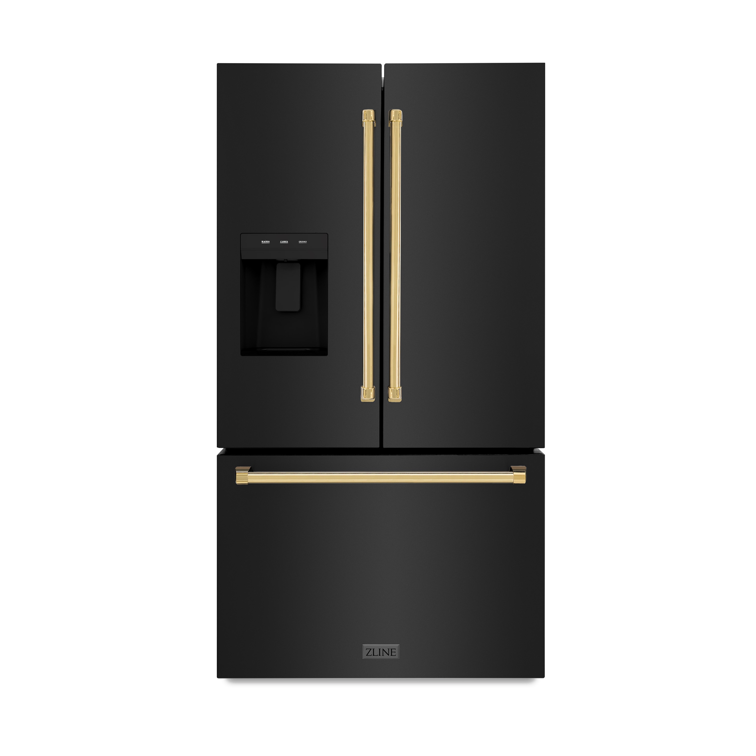 ZLINE KITCHEN & BATH Standard-Depth 28.9-cu ft 3 -Door French Door Refrigerator with Ice Maker with Water and Ice Dispenser ( Black Stainless Steel with Polished Gold Handle ) ENERGY STAR Certified