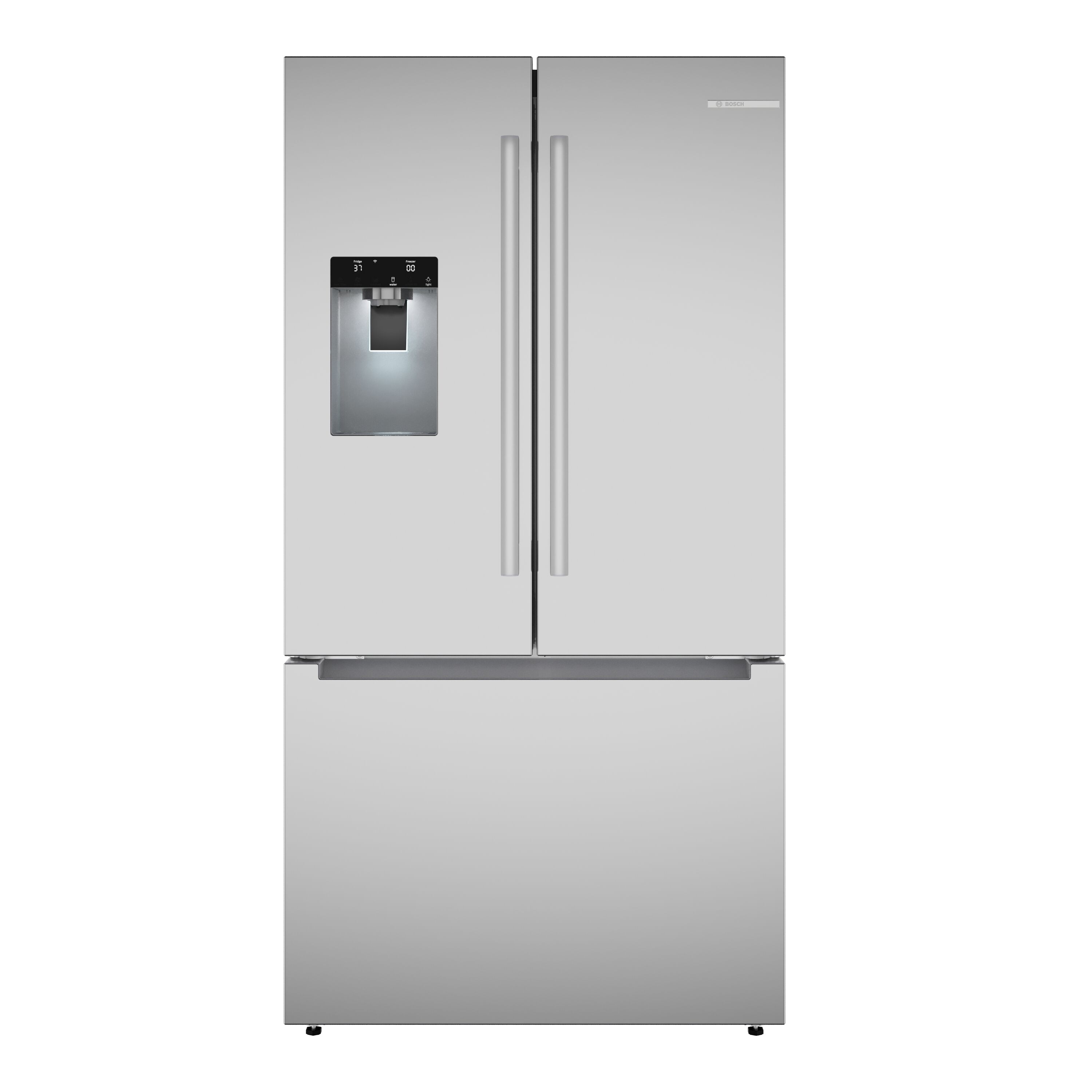 Bosch Fastest Ice Maker Standard-Depth 300 Series 26-cu ft 3 -Door Smart Compatible French Door Refrigerator with Ice Maker with Water and Ice Dispenser ( Stainless Steel ) ENERGY STAR Certified